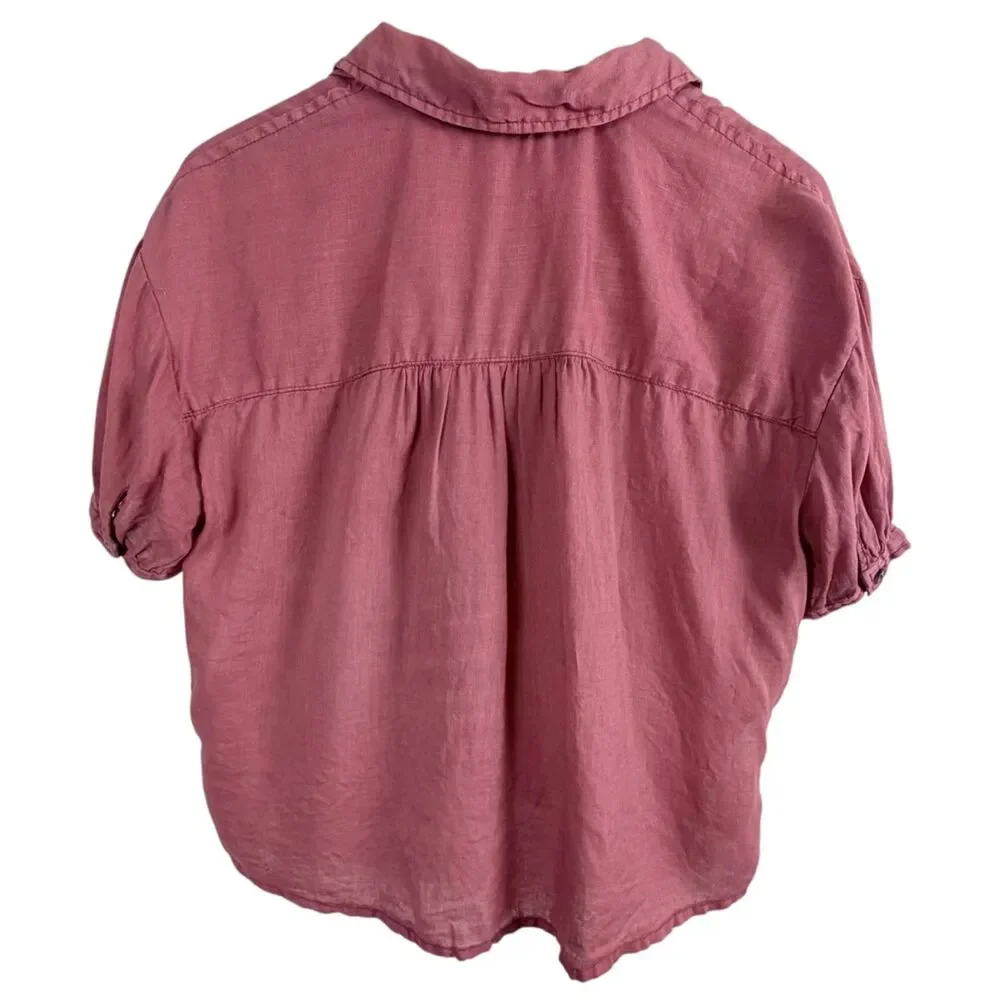 pilcro by anthropologie 100% linen button down beachcore rose women's top xs - Picture 4 of 8